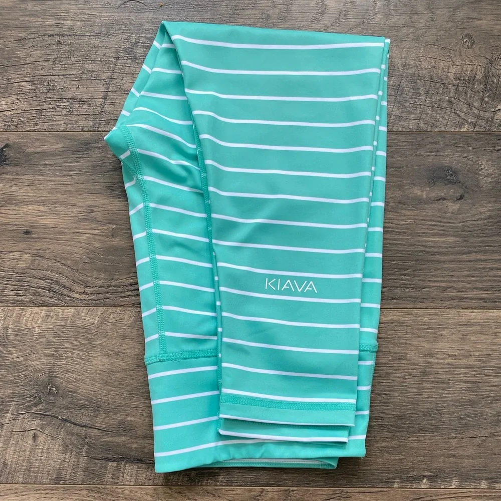 Kiava Women’s Teal Stripe Leggings - Picture 2 of 3